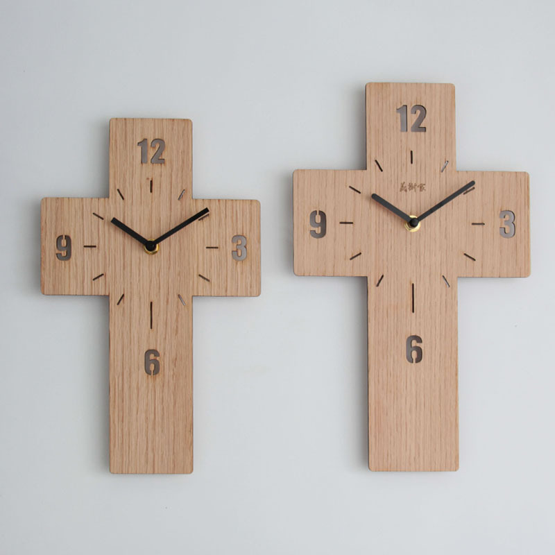 光阴33版 义树家木十字架北欧风工艺品创意软装饰品挂件静音时钟