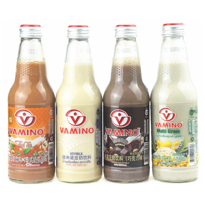 泰国进口饮料 哇米诺玻璃瓶豆奶原味/五谷味豆奶300ml*24瓶/箱
