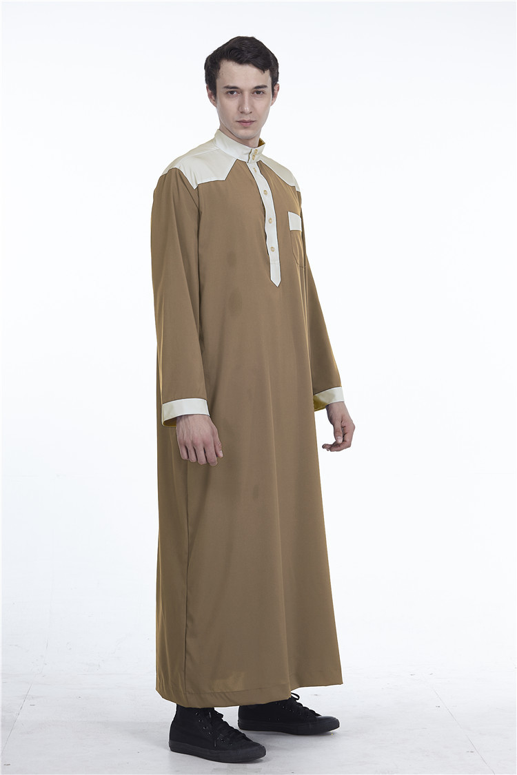 新款民族拼色男款长袍外贸穆斯林男士服饰 中东沙特阿拉伯外套