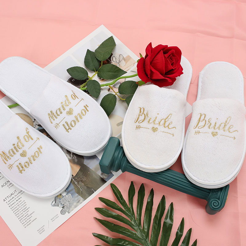 Wedding Pajamas Party Slippers Hotel Room Disposable Supplies Bride English Letters Glossy Font Shoes