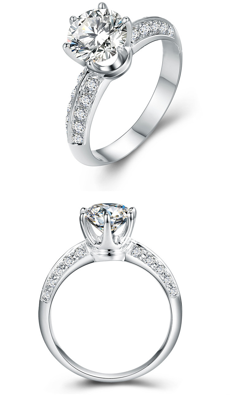 正品def色18k金豪华莫桑钻石戒指 1克拉群镶碎钻求结婚六爪女钻戒