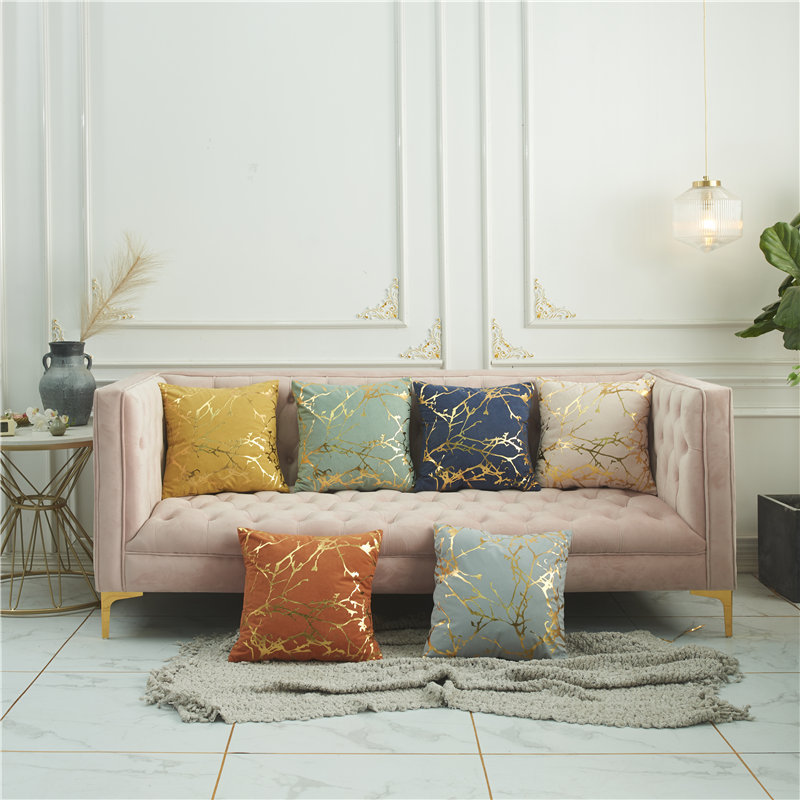 Direct Selling Home Pillow Cover Lambswool Geometric Bronzing Pillow Cover Simple Branch Pattern Seat Cover Wholesale