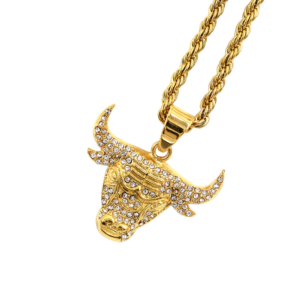 欧美跨境电商热销嘻哈风不锈钢镀金牛头吊坠-阿里巴巴