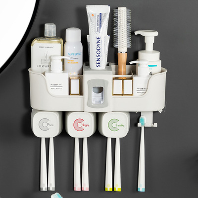 牙刷置物架免打孔漱口刷牙杯挂墙式卫生间吸壁式壁挂牙具收纳套装
