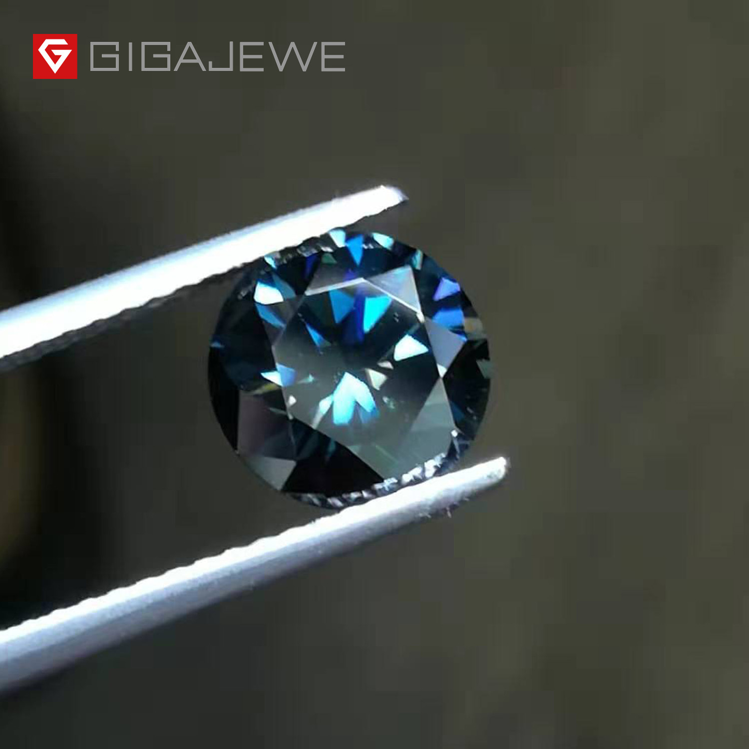 莫桑石人造宝石深蓝色圆形 少见宝石蓝