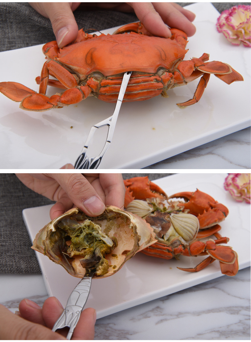 厂家直销现货创意不锈钢蟹叉 剥蟹工具双头两用卡通水果叉