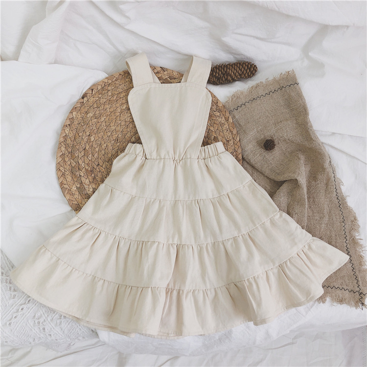 心田里 2019女童帆布面料纯棉背带裙 超大裙摆设计儿童连衣裙韩版