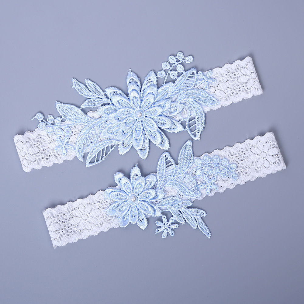 伴娘腿饰 蓝色蕾丝吊袜带 西式婚庆用品 弹性腿环 欧美新娘袜带-阿里