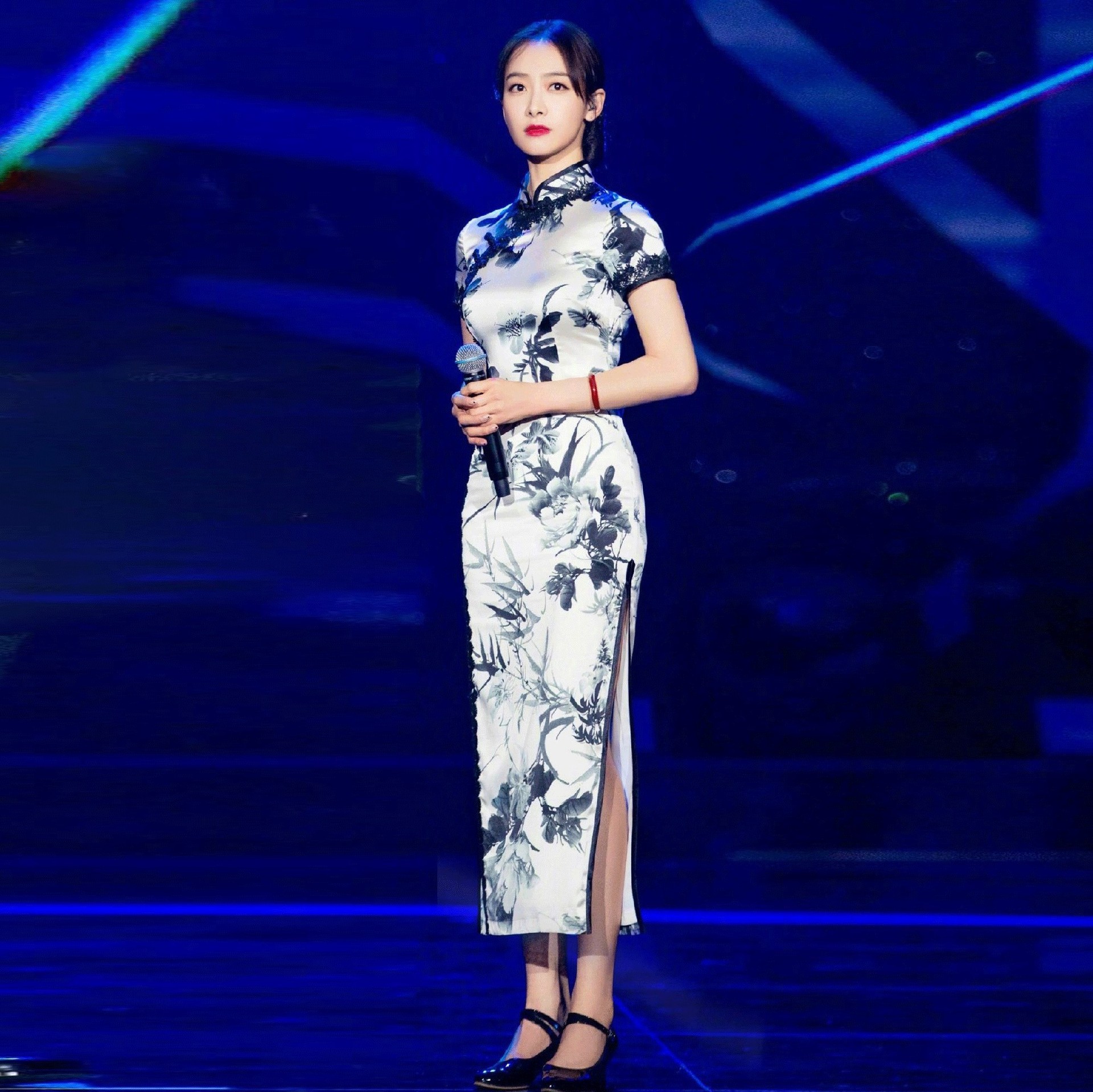 宋茜同款复古印花旗袍高腰开叉显瘦气质连衣裙2019夏季新款女装爆