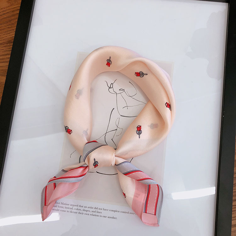 英伦玫瑰花真丝小方巾100%桑蚕丝丝巾女韩国百搭多功能通勤风围巾