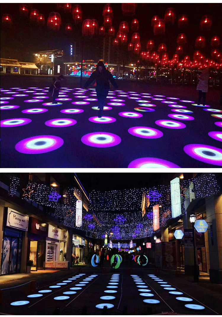 led发光跳跳板彩色跑地砖灯重力感应脚踩发声七彩户外防水地板灯