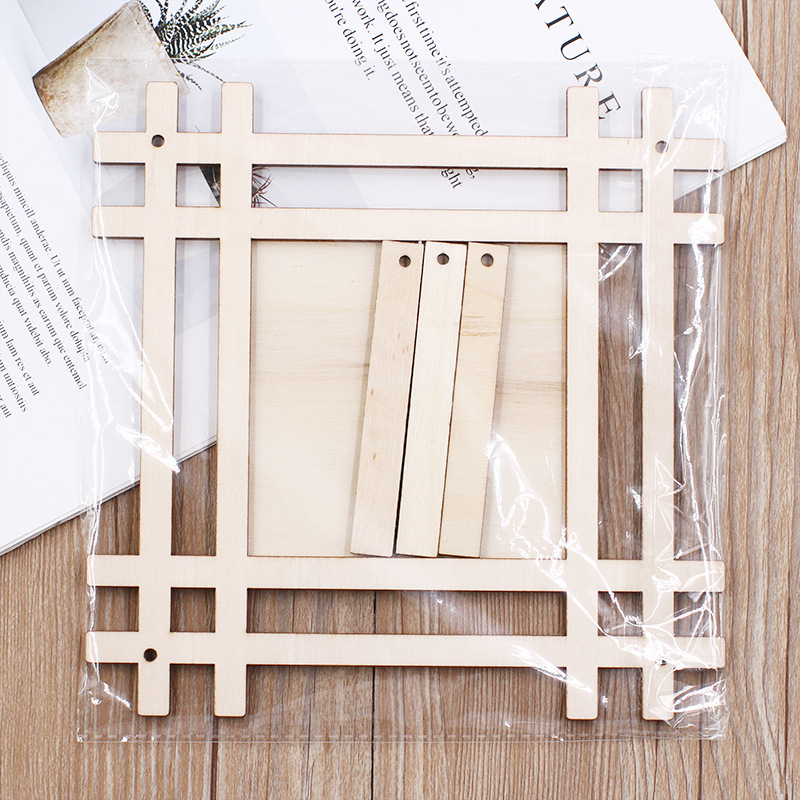 井字木框画框 雪花泥超轻粘土丙烯水彩绘画 木质儿童diy手工制作
