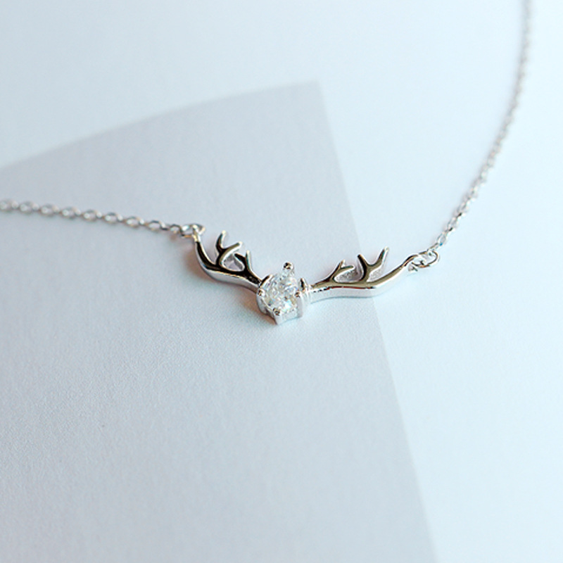 925纯银森系鹿角项链甜美清新气质百搭可爱秀气锁骨链学生礼物女