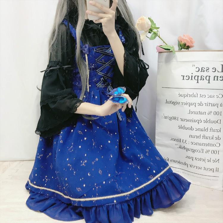 2019夏季新款少女星空lolita烫金jsk无袖吊带连衣裙