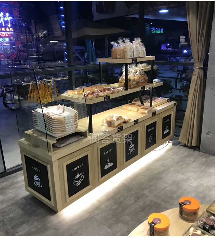 蛋糕店面包架展示柜实木货架烘焙糕点边柜甜甜圈架定制