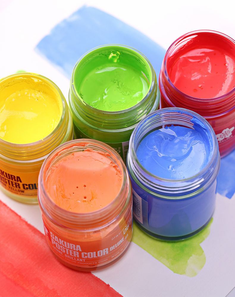 日本进口樱花广告画颜料美术艺考设计金色水粉白高光画画脱胶水粉