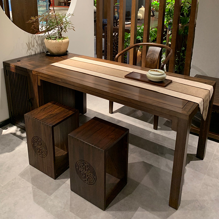 新中式实木茶桌椅组合白蜡木功夫茶台书房书画桌简约仿古禅意家具