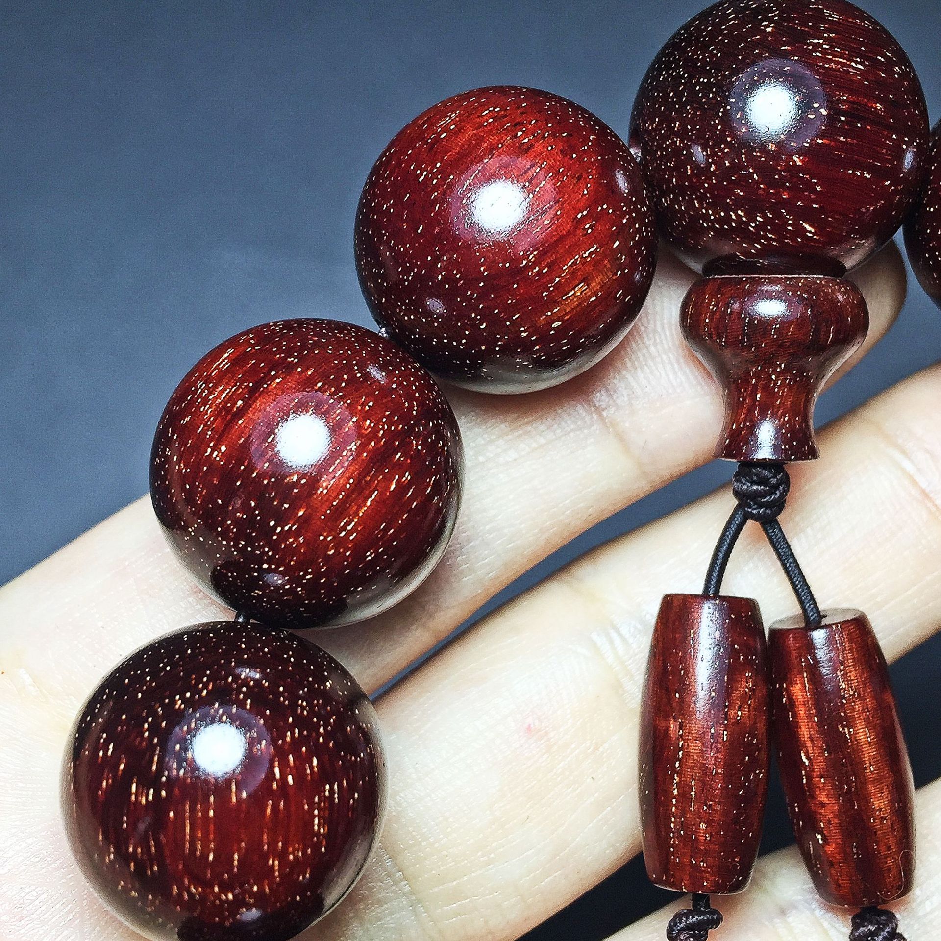 印度小叶紫檀18mm毕业串爆满金星男士佛珠手串玻璃底高油高密泥料