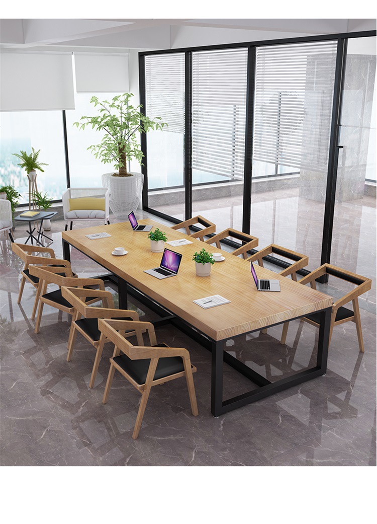 现代简约实木会议长桌 会议室大型职员培训洽谈电脑桌大板办公桌