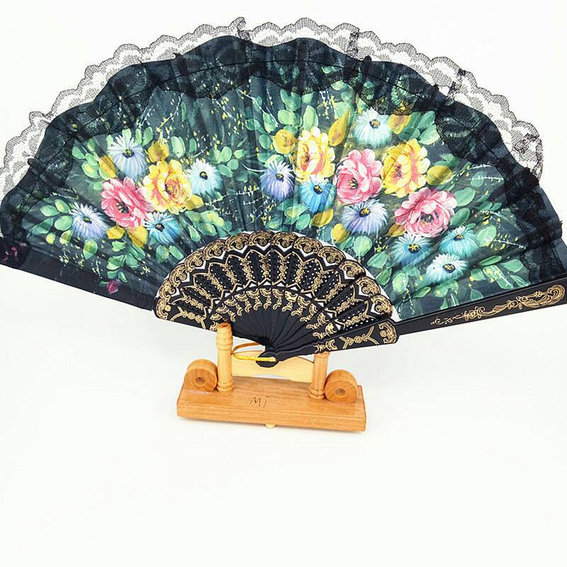 new spanish fan lace fan chinese style folding fan antique silk cloth flower fan factory wholesale