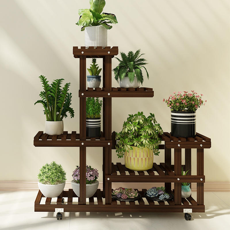 实木多层落地式木质花架多肉盆景花盆架阳台客厅室内木制花架子