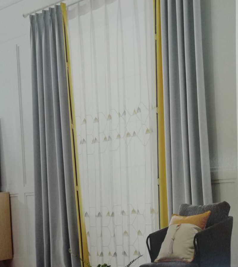 厂家直营新款简约现代拼接撞色棉麻遮光窗帘办公家居都合用包安装