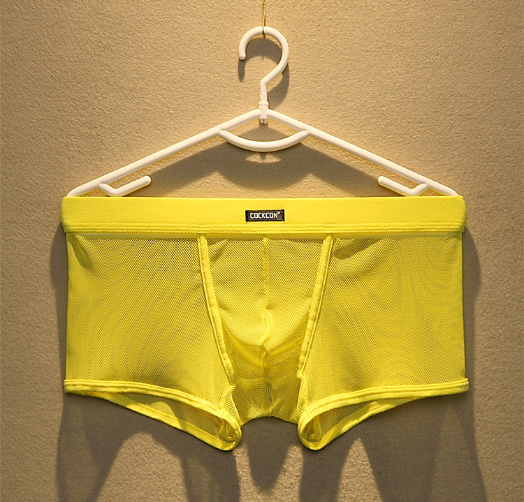 男士平角内裤网纱网眼短裤情趣青年u凸性感低腰透气潮平角裤