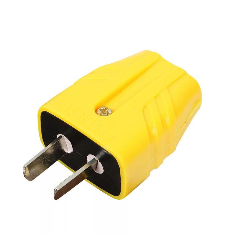 黄色两角电源插头 转动两极插头 黄色两级转动插头 铜片转动插头