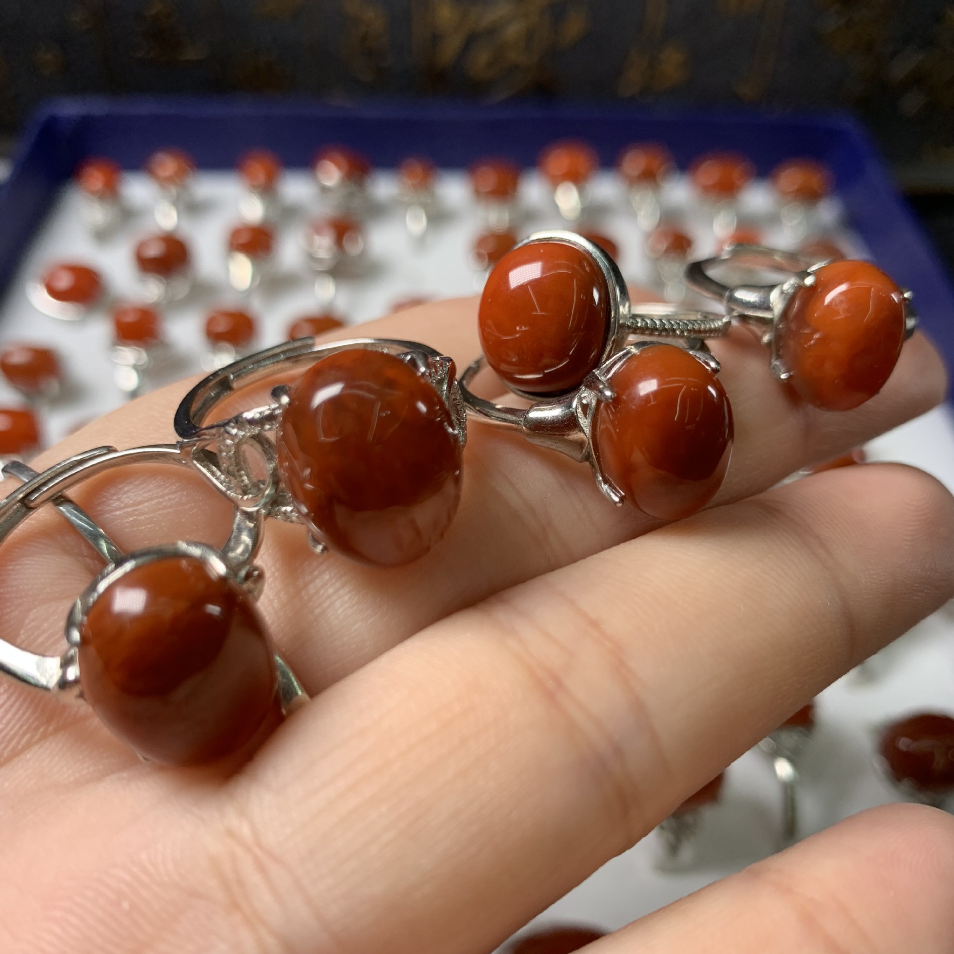 Ring Wholesale Natural South Red Agate Ring Full Color Full of Meat Open Mouth Design South Red Ring Factory Wholesale