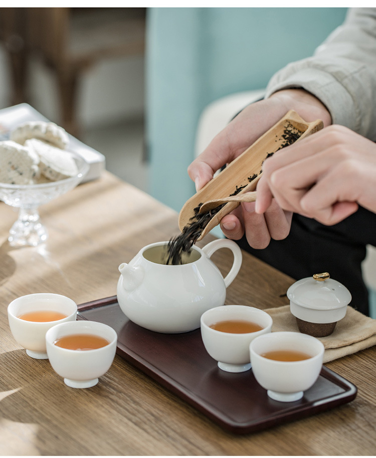 白瓷功夫茶具小套组一壶四杯泡茶茶壶陶瓷茶具公司年会小礼品批发