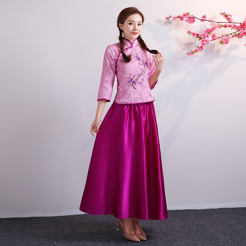 春夏民国古装女中式婚礼姐妹团秀禾伴娘服小凤仙古筝演出服民国