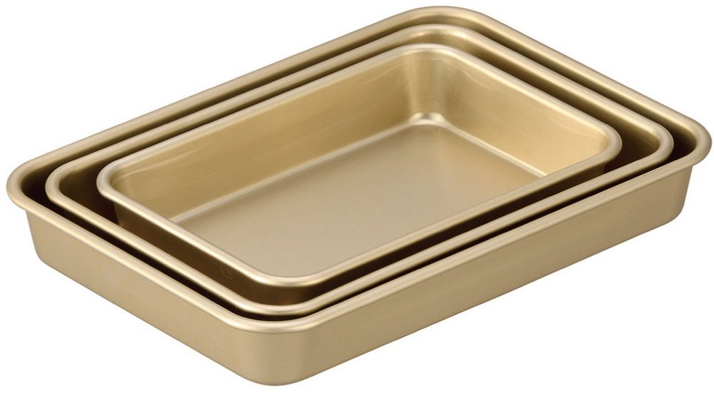 日本进口北陆铝hokua金色铝制托盘北欧长方形金属收纳盘子烤盘