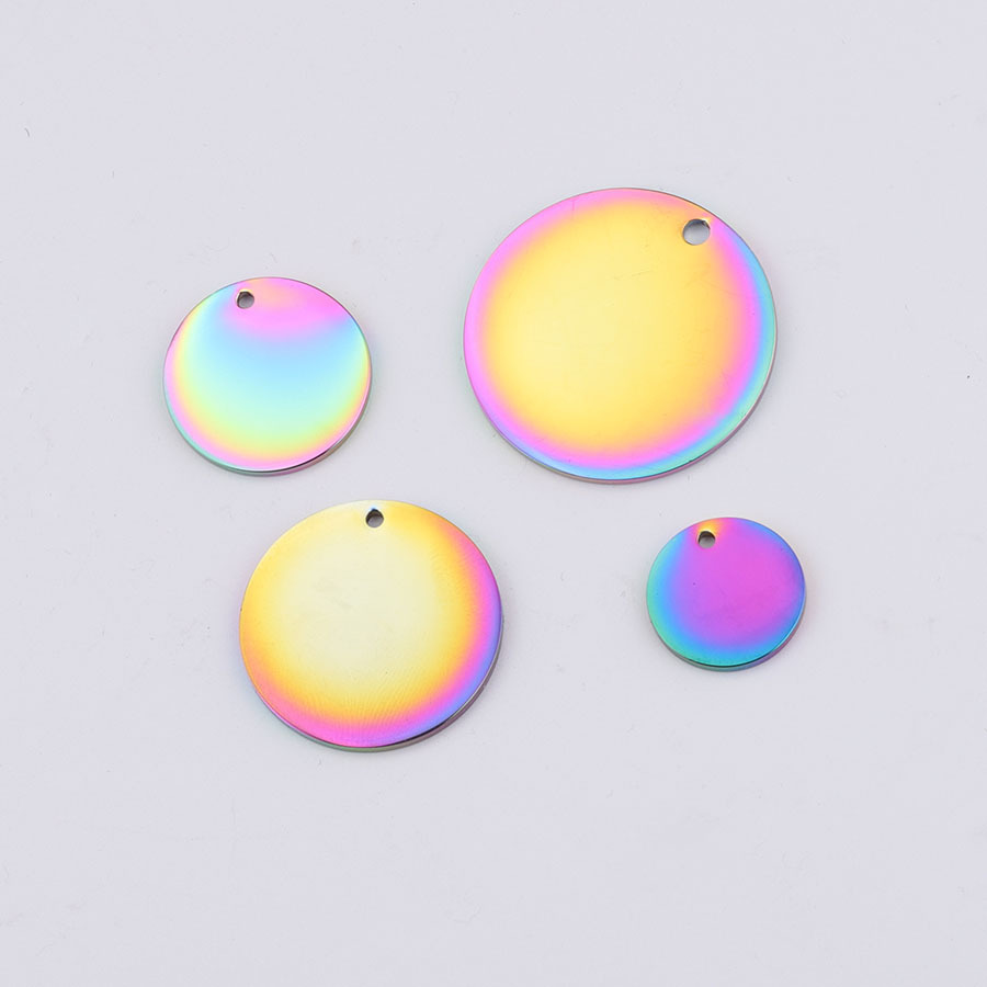 彩虹色圆盘圆片吊坠 镜面不锈钢30/25/20/19/16/15mm 1.8/1.5mm厚