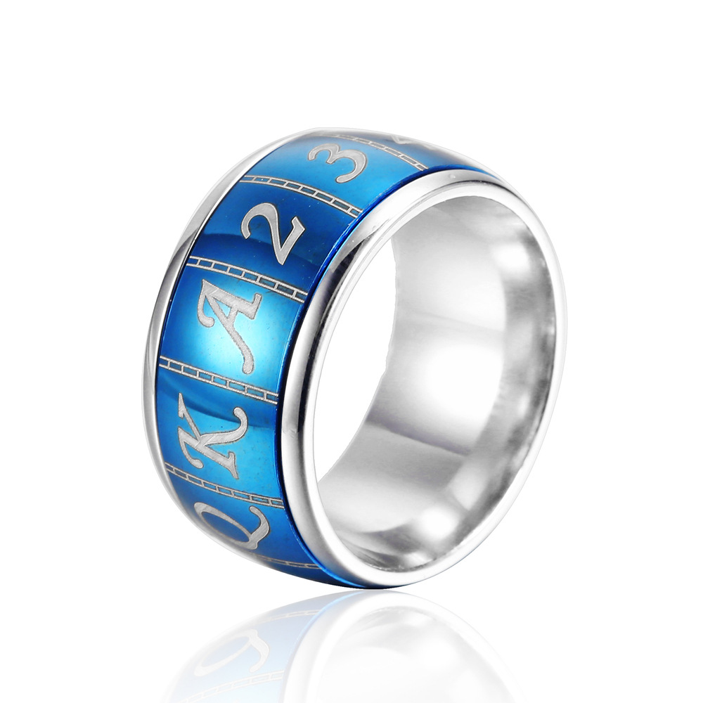 新款可转动扑克牌戒指不锈钢个性娱乐纸牌男士指环钛钢时尚手饰