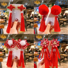 儿童新年毛球蝴蝶发夹中国古风汉服女童花朵流苏发卡宝宝对夹头饰