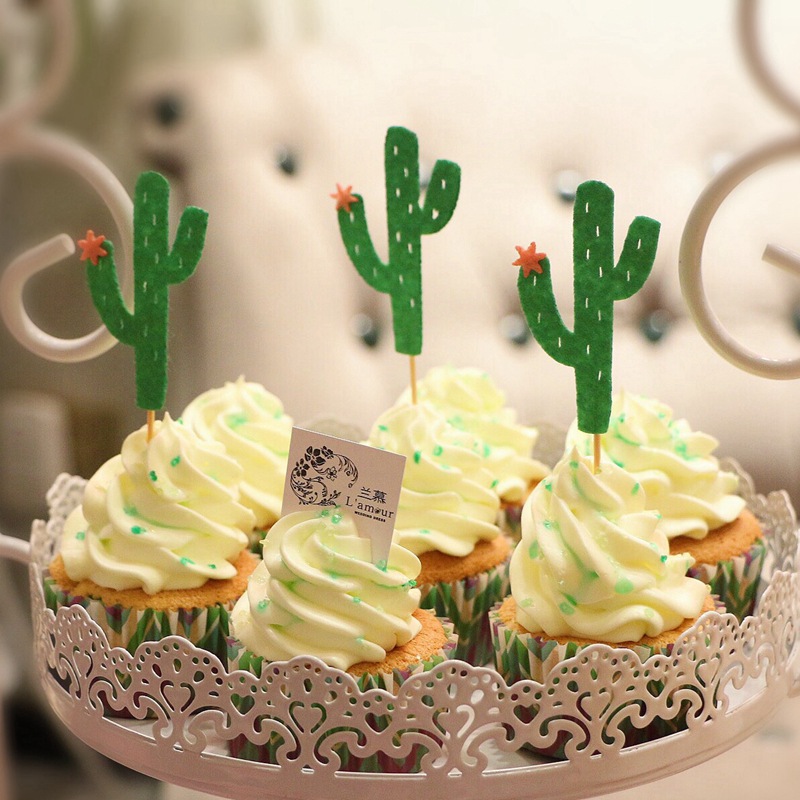 无纺布仙人掌植物蛋糕装饰 森系甜品台生日节庆蛋糕烘焙装扮用品
