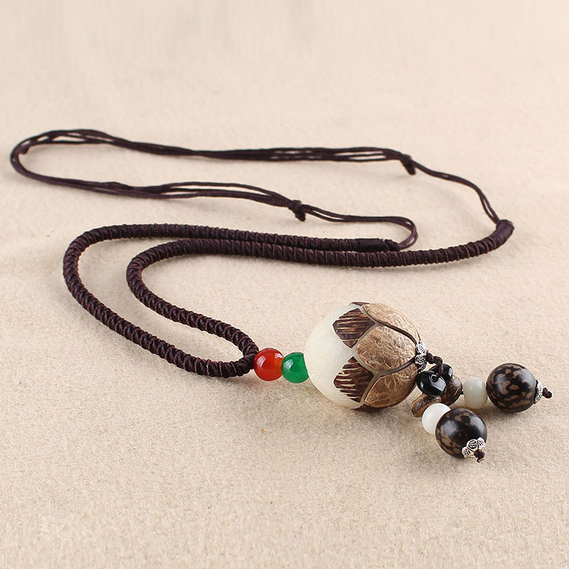 Simple Ethnic Style Bodhi Seed Sweater Chain Men's and Women's All-Match Long Necklace Cotton and Linen Clothes Clothing Accessories Tourist Attractions