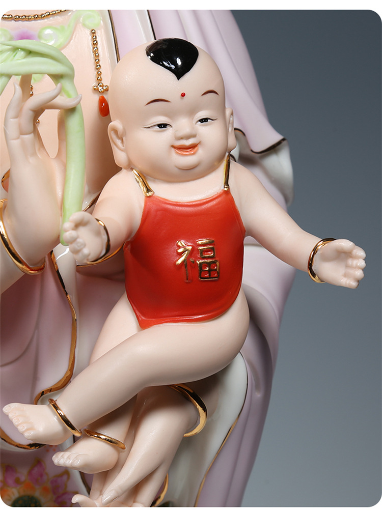 微美彩绘陶瓷21吋立莲送子观音佛像摆件家用供奉求子观世音菩萨