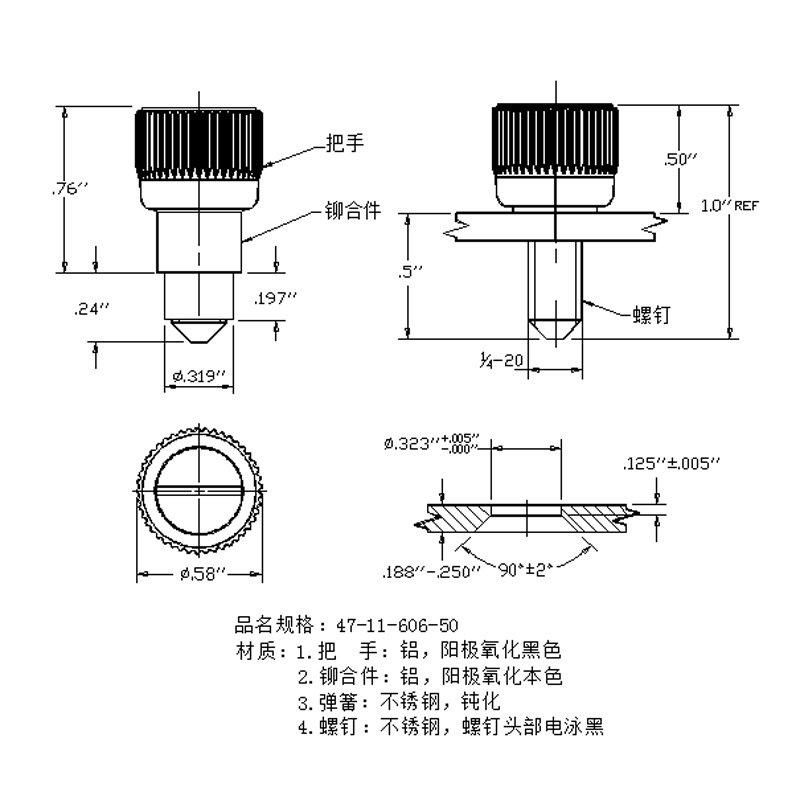 southco索斯科松不脱螺钉47-11-606-50一字头黑色
