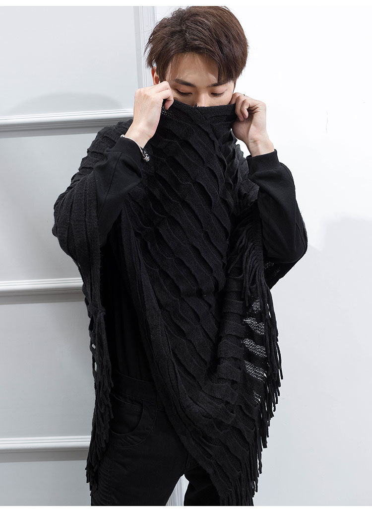 跨境外贸欧美日韩一件代发批发现货披肩男帅气毛衣斗篷流苏中长款