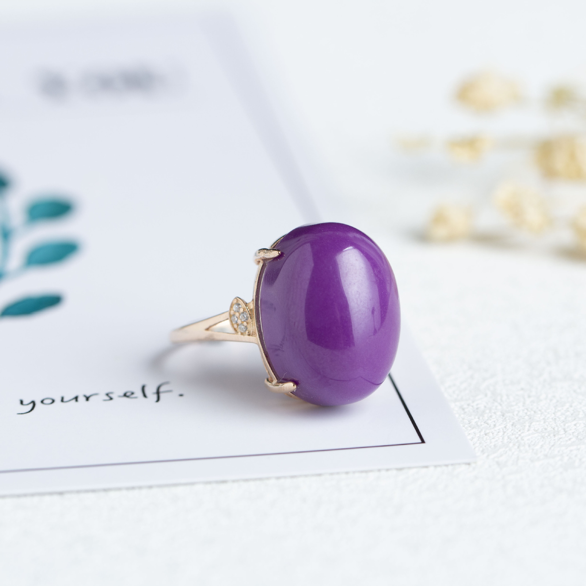 天然高瓷油润紫云母戒指 925银云母石祼石 镶嵌戒指 吊坠时尚饰品