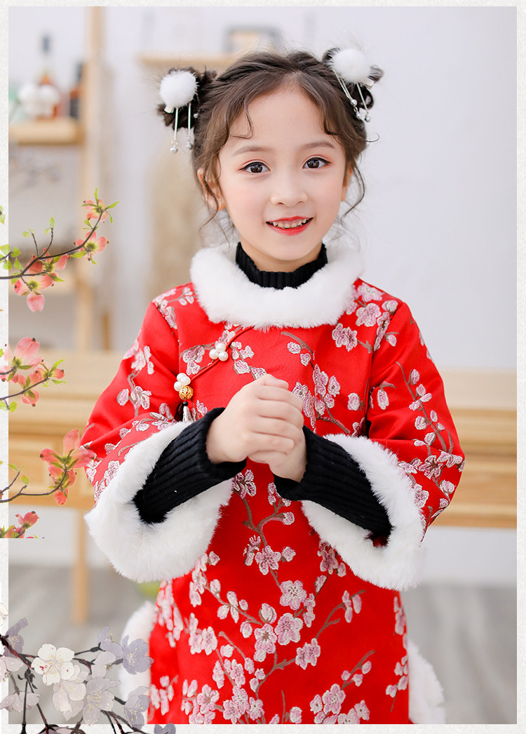 女童旗袍冬季汉服礼服中国风新年装宝宝拜年服冬装儿童唐装连衣裙