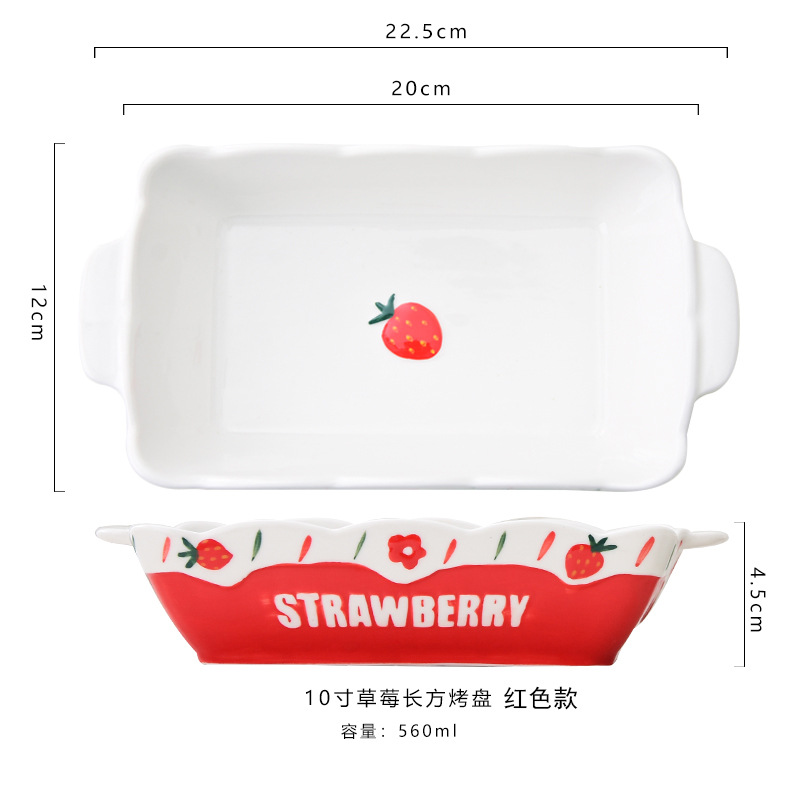 Cute Strawberry Ceramic Tableware Fresh Household Baking Pan Baking Tray Bowl Dinner Plate Plate Deep Soup Plate Salad Bowl