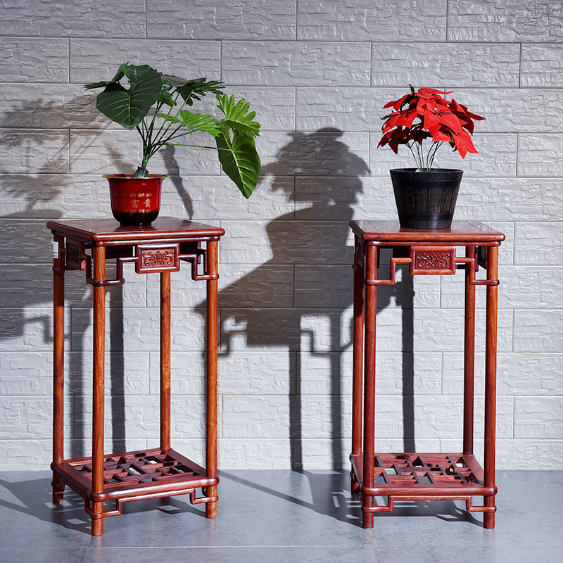 艺铭天下红木家具 缅甸花梨木花架 实木中式客厅花几边几盆景架