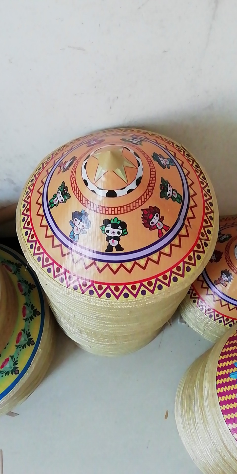 儿童成人竹编遮阳防雨彩绘舞蹈跳舞斗笠帽演出道具印花印字斗笠帽