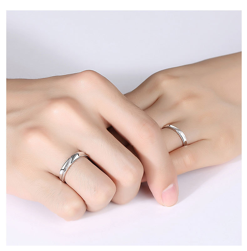 s925纯银拉丝开口情侣戒指一对简约拉丝男女活口对戒学生日韩版
