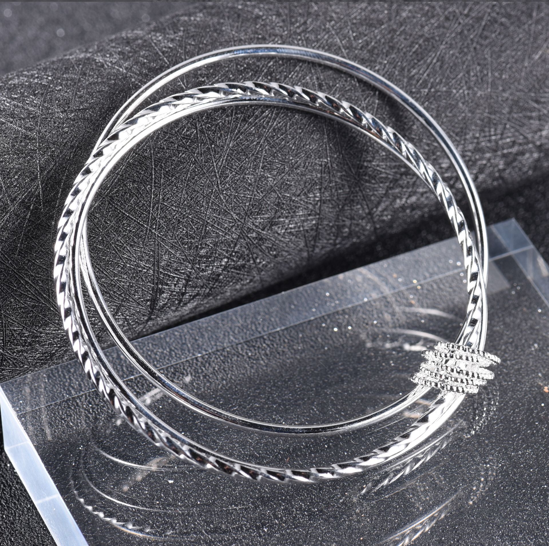 三环串光圈银手镯女款 多套圈手环时尚银饰品 银礼品批发首饰批发