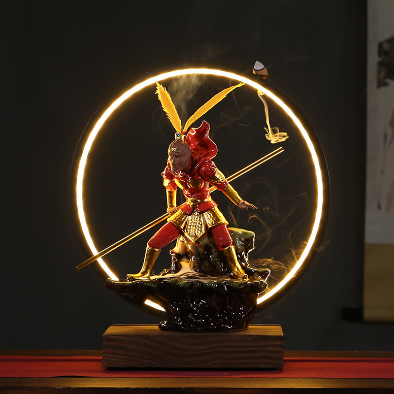 齐天大圣斗战胜佛倒流香炉禅意孙悟空摆件陶瓷玄关桌面客厅装饰品