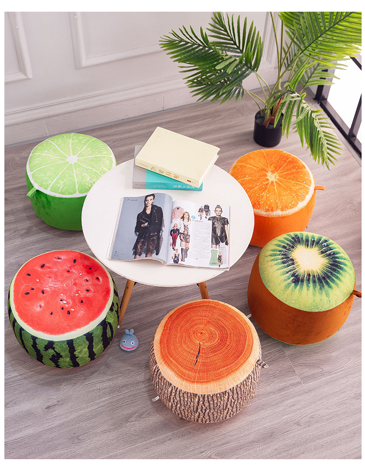 毛绒玩具批发新款3d水果充气凳子仿真西瓜橘子靠垫凳家居一件代发