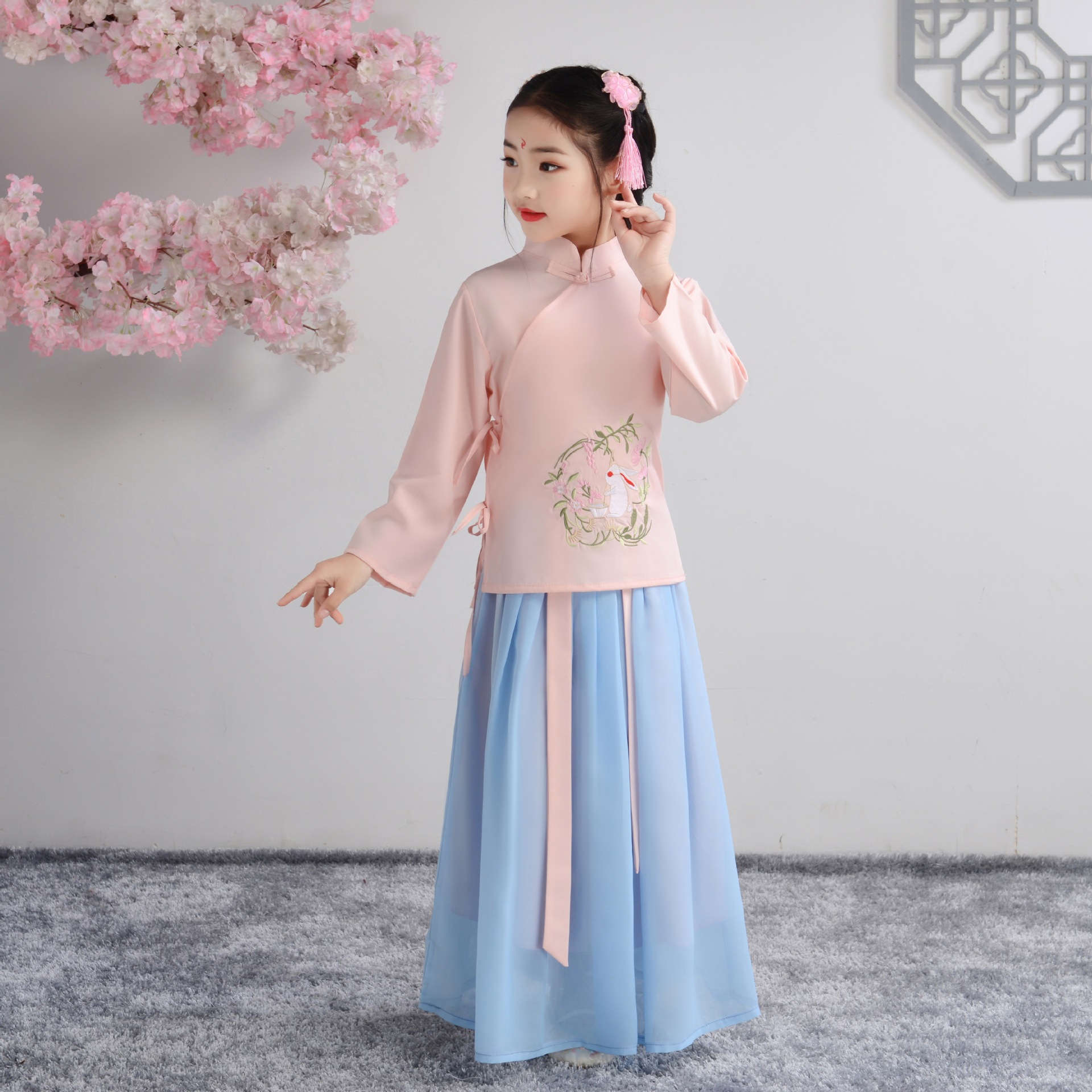 汉服女童襦裙古代套装宝宝儿童袄裙明制古装演出服中国风服装夏装